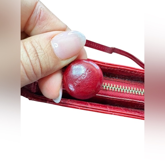 Monsac Original vintage Leather Handbag scarlet red 7” x 5” - Picture 4 of 12